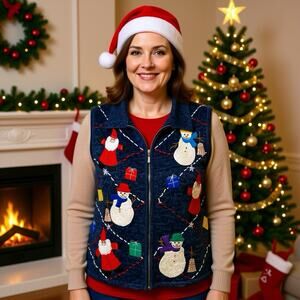 VTG Originals Collectables Christmas Ugly Knit Sweater Vest Women L Ramie Cotton